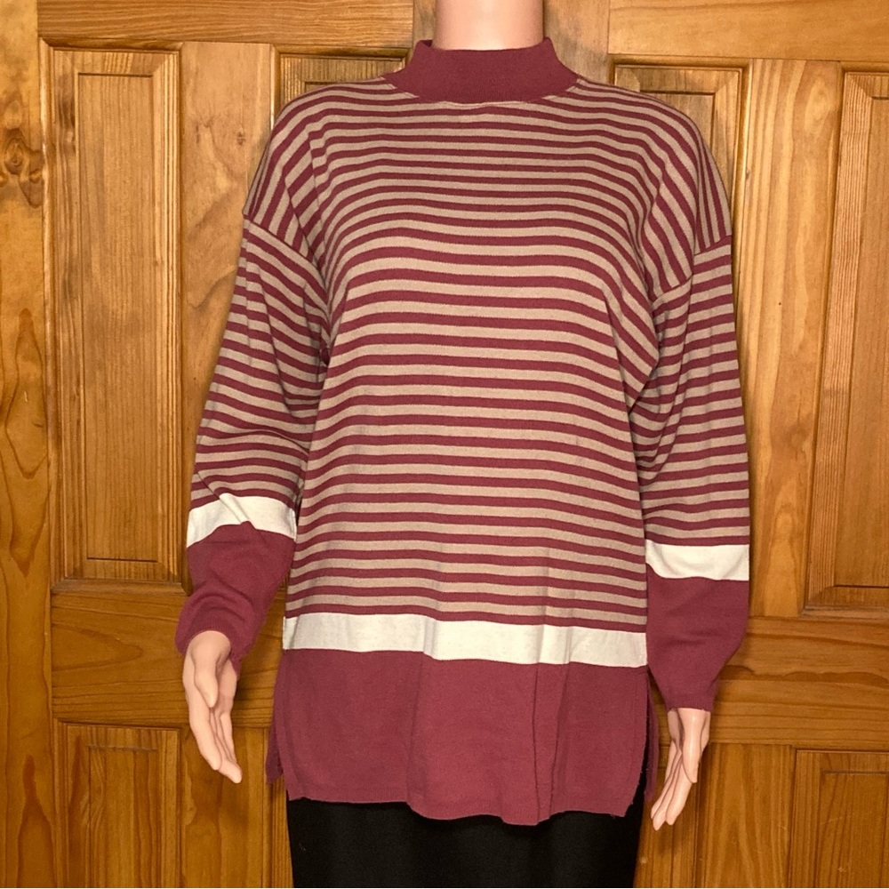 EUC Jessica Scott Vintage 80s 90s Top Mock Neck Long Sleeve Blouse Pink Gray M